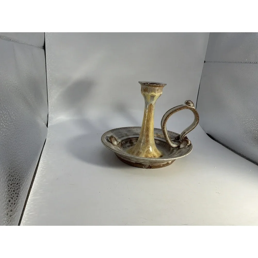 Handmade Stoneware Pottery Chamberstick‎ Candle Holder